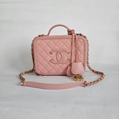 Pre-owned Chanel Pink Leather Medium Filigree Vanity Shoulder Bag