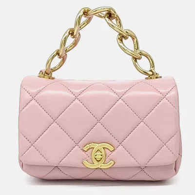 Pre-owned Chanel Pink Leather Mini Flap Bag