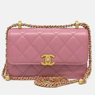 Pre-owned Chanel Pink Leather Mini Flap Bag