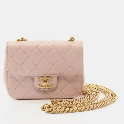 Pre-owned Chanel Pink Lambskin Leather Matelasse Chain Mini Shoulder Bag