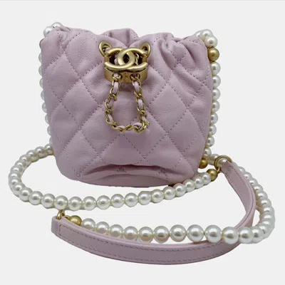 Pre-owned Chanel Pink Leather Pearl Chain Mini Shoulder Bag