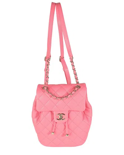 Pre-owned Chanel Pink Leather Quilted Caviar Drawstring Backpack Handbag (authentic Pre-loved)