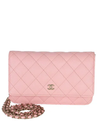 Pre-owned Chanel Pink Leather Quilted Caviar Wallet On Chain (authentic Pre-loved)