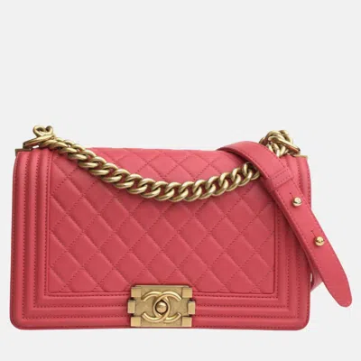 Pre-owned Chanel Pink Leather Quilted Medium Boy Shoulder Bag