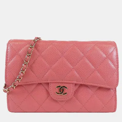 Pre-owned Chanel Pink Leather Timeless Classic Line Chain Wallet