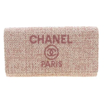 Pre-owned Chanel Pink Leather Tweed Long Wallet (bi-fold) ()