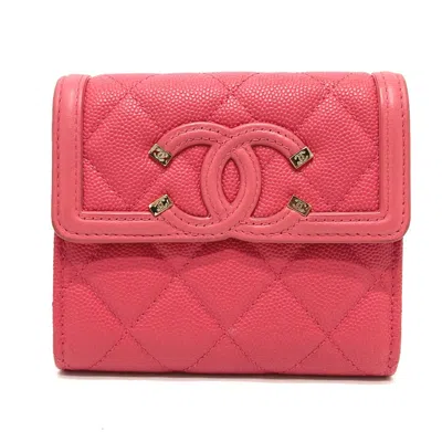 Pre-owned Chanel Pink Leather Wallet (tri-fold) ()