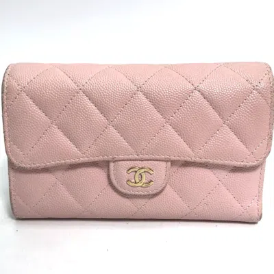 Pre-owned Chanel Pink Leather Wallet (tri-fold) ()