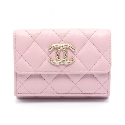 Pre-owned Chanel Pink Leather Wallet (tri-fold) ()