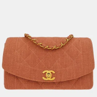 Pre-owned Chanel Pink Linen Canvas Small Diana Shoulder Bag