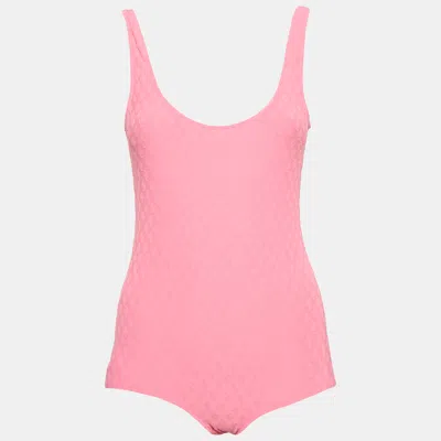Pre-owned Chanel Pink Logo Jacquard Knit Swimwear S