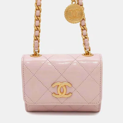 Pre-owned Chanel Pink Matelasse Leather Coco Mark Chain Wallet