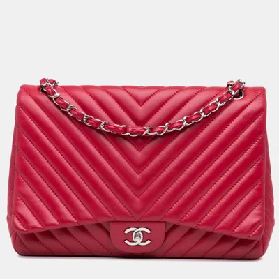 Pre-owned Chanel Pink Maxi Classic Chevron Lambskin Single Flap