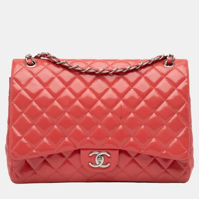 Pre-owned Chanel Pink Maxi Classic Patent Double Flap