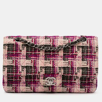 Pre-owned Chanel Pink Medium Classic Tweed Double Flap Bag