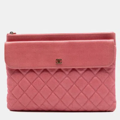 Pre-owned Chanel Pink Medium Iridescent Quilted Caviar Flap Cosmetic Case
