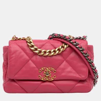 Pre-owned Chanel Pink Medium Lambskin 19 Flap Bag