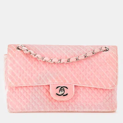 Pre-owned Chanel Pink Medium Micro Quilted Velvet Cc Flap