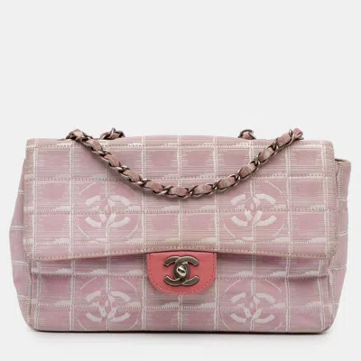 Pre-owned Chanel Pink Medium New Travel Line Nylon Single Flap Bag