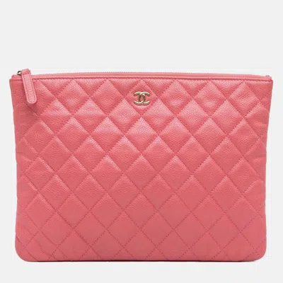 Pre-owned Chanel Pink Medium Quilted Caviar O Case Clutch