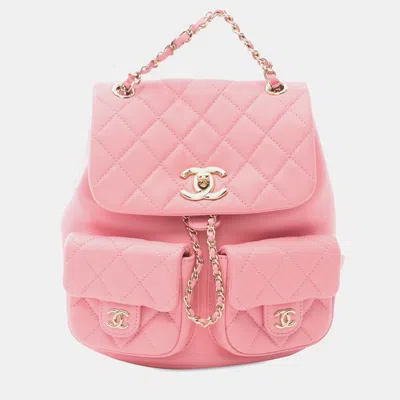 Pre-owned Chanel Pink Medium Quilted Lambskin Duma Pockets Drawstring Backpack