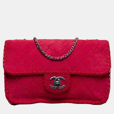 Pre-owned Chanel Pink Medium Quilted Suede Stitched Single Flap
