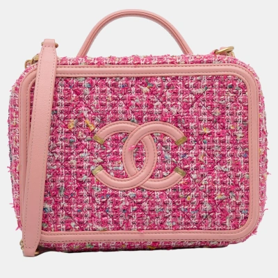 Pre-owned Chanel Pink Medium Tweed Filigree Vanity Bag