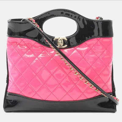 Pre-owned Chanel Pink Mini Bicolor Quilted Patent 31 Shopping Bag