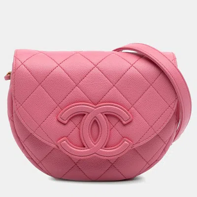 Pre-owned Chanel Pink Mini Cc Quilted Caviar Messenger Flap
