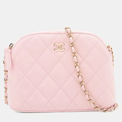 Pre-owned Chanel Pink Mini Cc Quilted Lambskin Dome Clutch With Chain