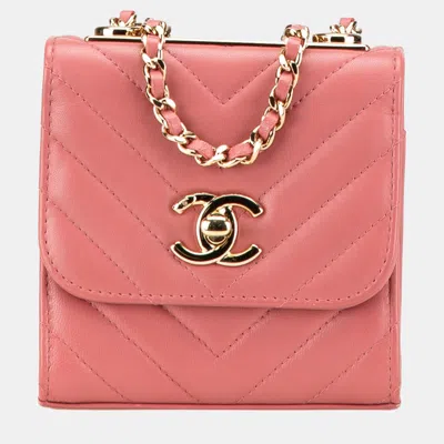 Pre-owned Chanel Pink Mini Chevron Lambskin Trendy Cc Chain Wallet