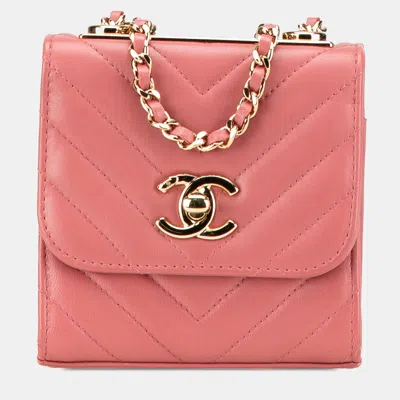 Pre-owned Chanel Pink Mini Chevron Lambskin Trendy Cc Chain Wallet