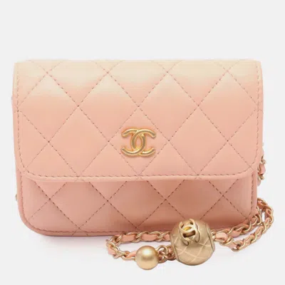 Pre-owned Chanel Pink Mini Lambskin Pearl Crush Clutch On Chain