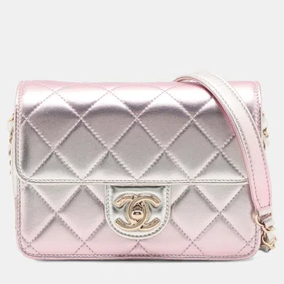 Pre-owned Chanel Pink Mini Metallic Lambskin Like A Wallet Flap