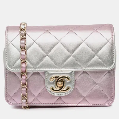 Pre-owned Chanel Pink Mini Metallic Lambskin Like A Wallet Flap Bag