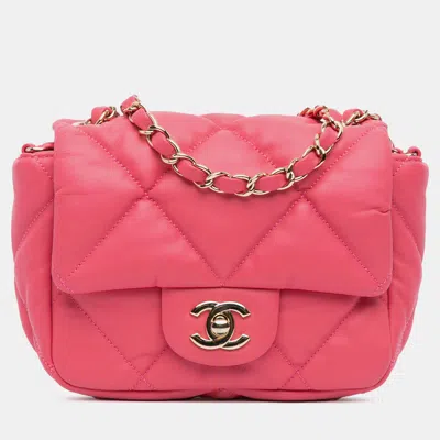 Pre-owned Chanel Pink Mini Quilted Calfskin Bubbly Flap