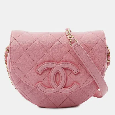 Pre-owned Chanel Pink Mini Quilted Caviar Cc Messenger Flap