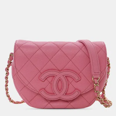 Pre-owned Chanel Pink Mini Quilted Caviar Cc Messenger Flap