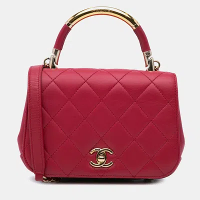 Pre-owned Chanel Pink Mini Quilted Lambskin Carry Chic Flap