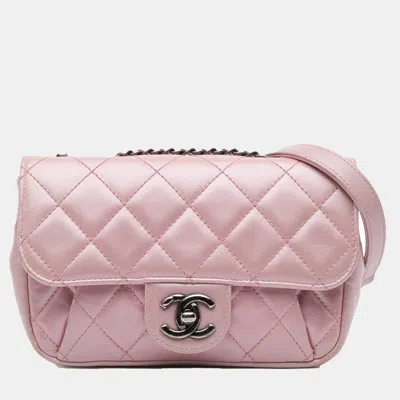 Pre-owned Chanel Pink Mini Quilted Metallic Calfskin Coco Pleats Chain Flap