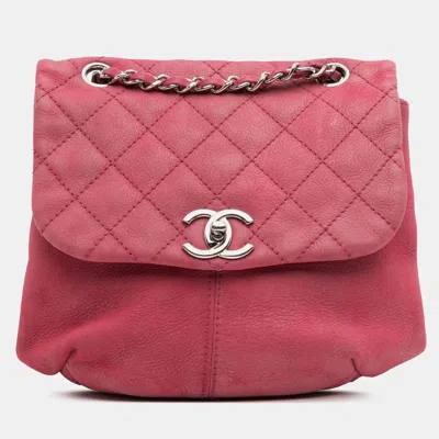 Pre-owned Chanel Pink Mini Quilted Nubuck Trianon Messenger Flap