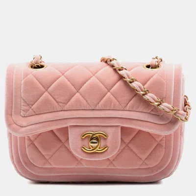 Pre-owned Chanel Pink Mini Quilted Velvet Double Frame Flap
