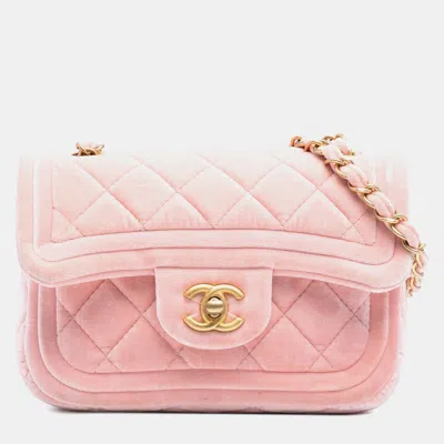 Pre-owned Chanel Pink Mini Quilted Velvet Double Frame Flap