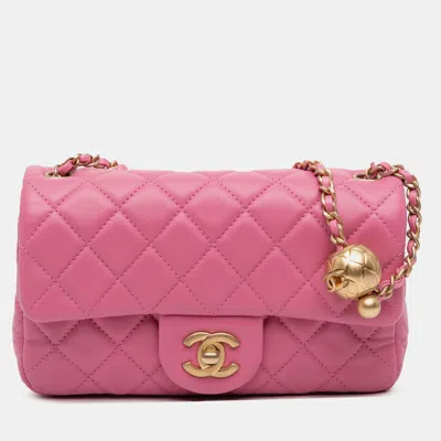 Pre-owned Chanel Pink Mini Rectangular Classic Lambskin Pearl Crush Single Flap
