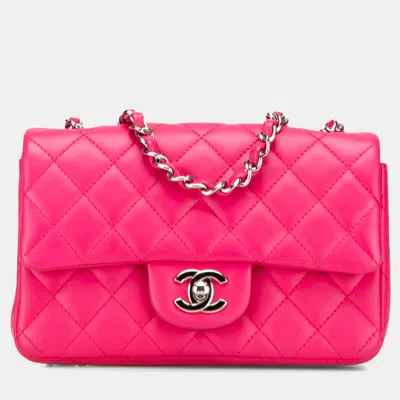 Pre-owned Chanel Pink Mini Rectangular Classic Lambskin Single Flap