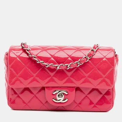 Pre-owned Chanel Pink Mini Rectangular Classic Patent Single Flap