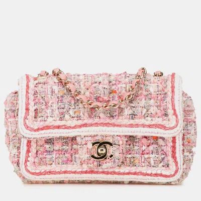 Pre-owned Chanel Pink Mini Rectangular Classic Tweed Braid Flap