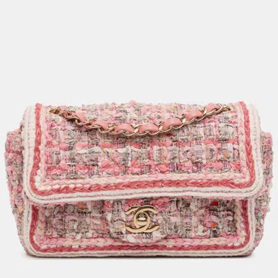 Pre-owned Chanel Pink Mini Rectangular Classic Tweed Braid Flap