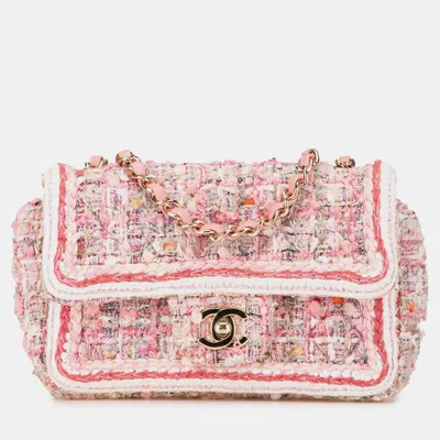 Pre-owned Chanel Pink Mini Rectangular Classic Tweed Braid Flap