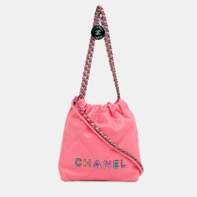Pre-owned Chanel Pink Mini Shiny Calfskin Rainbow Hardware 22 Handbag